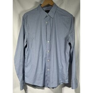 Untuckit Shirt Mens Large Performance Blue Check Nylon Wrinkle Resist Stretch